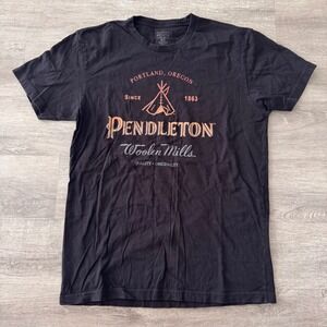 Pendleton Mens Graphic T-Shirt Black Portland Oregon Woolen Mills Tee Size M